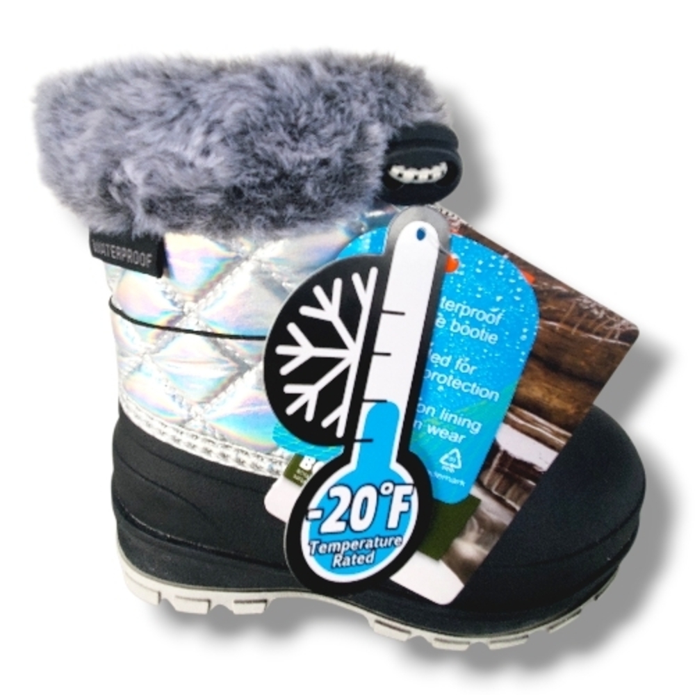 Ozark Trail Toddler Snow Boots Silver & Black Size 10 Waterproof  Insulated NWT